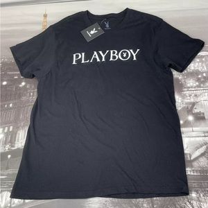Playboy  Logo Graphic T-Shirt 100% Cotton Black Unisex Size L Short Sleeve New